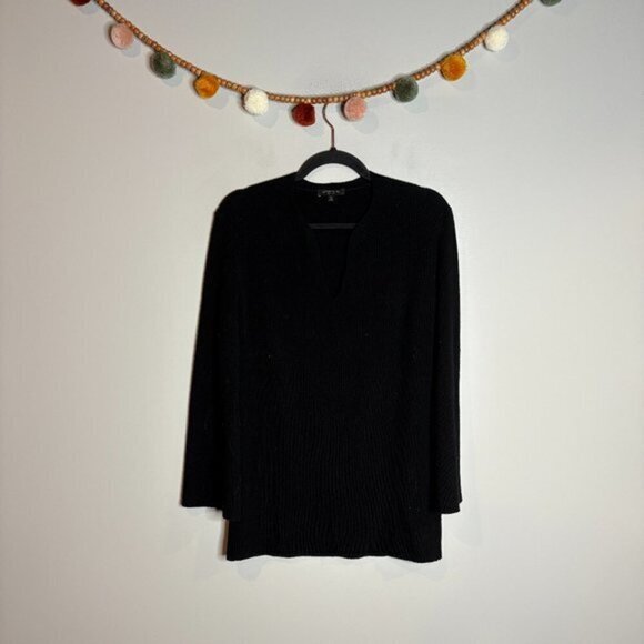 Lafayette 148 New York black ribbed cashmere bell sleeve...